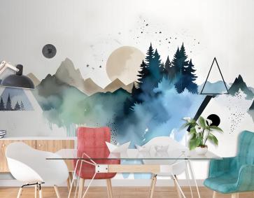 Orman Geometrik Desenli Duvar Kağıdı 