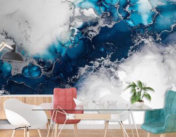 Gri Mavi Tonlarda Mermer Desenli Duvar Kağıdı