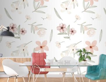 El Boyalı Suluboya Botanik Desenli Duvar Kağıdı 