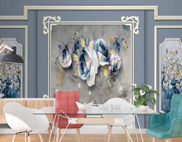 Kalıplı Klasik Iç Duvar Çiçek Tablolu 3D Duvar Kağıdı