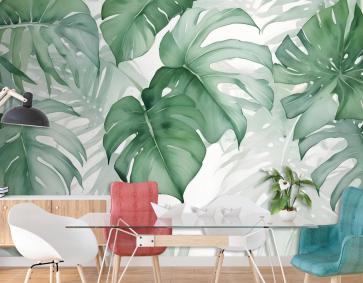 Açık Yeşil Tropikal Yapraklar Duvar Kağıdı