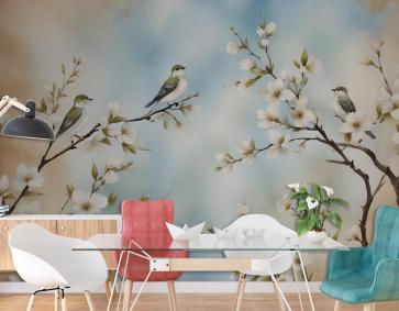 Nostaljik Suluboya Kiraz Çiçekleri Duvar Kağıdı