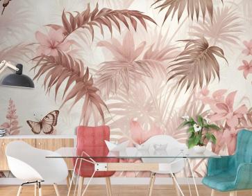 Pembe Yaprak Ve Çiçeği Duvar Kağıdı