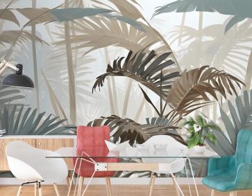 Fırça Darbeleriyle Tropikal Yaprak Boyama Duvar Kağıdı