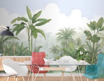 Tropikal Yağmur Ormanı Çizim Sanatı Duvar Kağıdı 