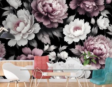 Vintage Koyu Büyük Şakayık Çiçeği Duvar Kağıdı 