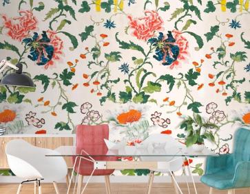 Vintage Çiçek Desenli Duvar Kağıdı 