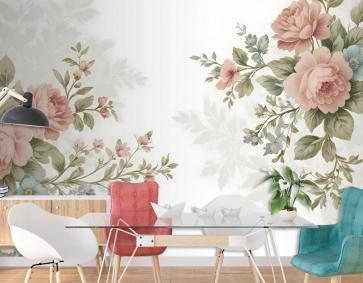 Vintage Pembe Çiçekler Duvar Kağıdı