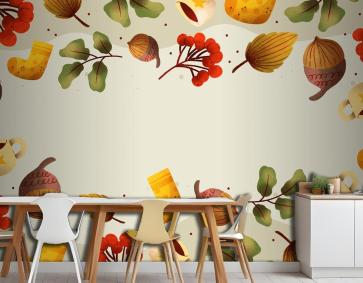 Suluboya Sonbahar Mutfak Duvar Kağıdı 