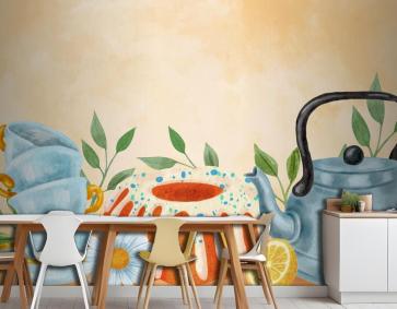 Suluboya Uluslararası Çay Günü Arka Plan Mutfak Duvar Kağıdı