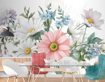 Suluboya Büyük Çiçek Buketi Duvar Kağıdı 