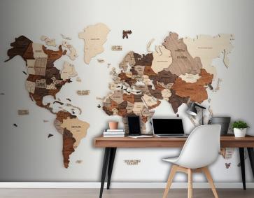Ahşap El Sanatlarından Yapılmış Dünya Haritası Duvar Kağıdı