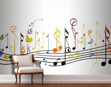 Yaprak Tasarımlarıyla Müzik Notaları Duvar Kağıdı