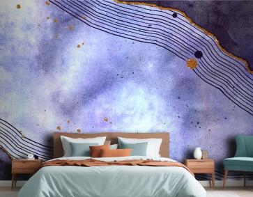 Altın Elementli Suluboya Boyalı Arka Plan Yatak Odası Duvar Kağıdı