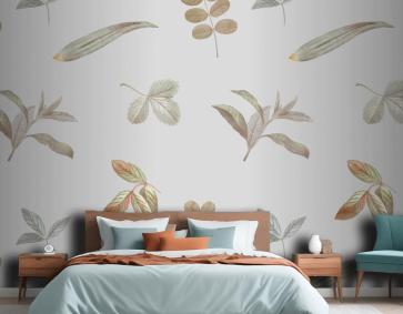 Yatak Odası Duvar Kağıdı Gri Arka Planda Yeşillik Dikişsiz Desen