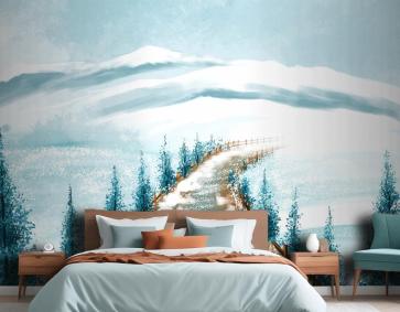Karlı Noel Ağacı Kartı Yatak Odası Duvar Kağıdı Ile Kış Manzarası
