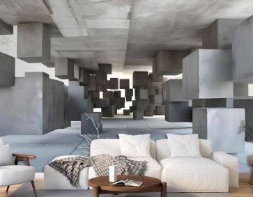 3D Görünümlü Soyut Geometrik Koridor Duvar Kağıdı