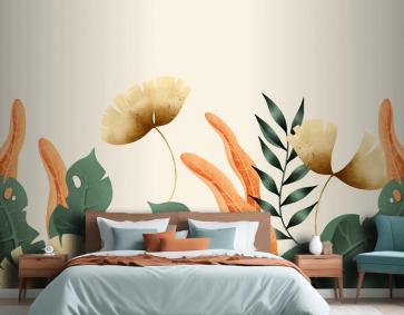 Elle Çizilmiş Vintage Bahçe Arka Plan Yatak Odası Duvar Kağıdı