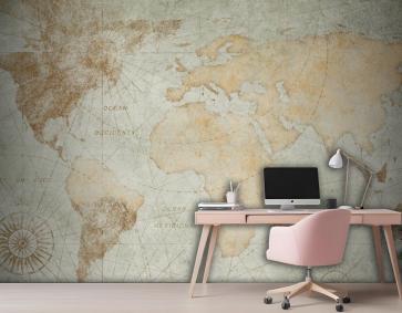 Mavi Yıpranmış Vintage Dünya Haritası Duvar Kağıdı