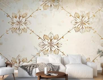 Çiçekler Ve Çiçek Öğeleri Içeren Soyut Vintage Duvar Kağıdı