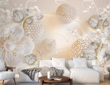 Çiçekli Arka Planlı 3D Duvar Kağıdı Tasarımı