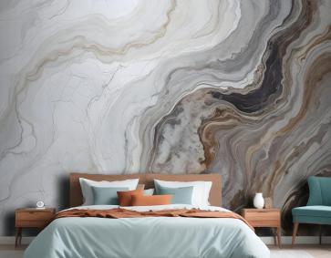 Koyu Mermer Gri Ve Kahverengi Dalgalar Yatak Odası Duvar Kağıdı