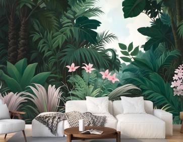 Egzotik Orman Boyama Manzara Duvar Kağıdı 