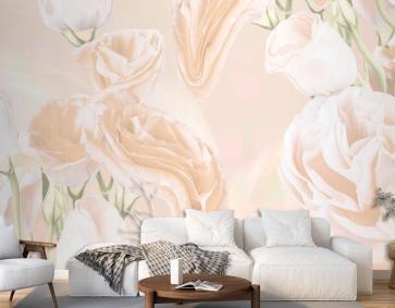 Çiçekli Arka Plan Bej Gül Psychedelic Sanat Duvar Kağıdı 