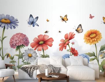 Kelebekli Çiçek Bahçeleri Duvar Kağıdı