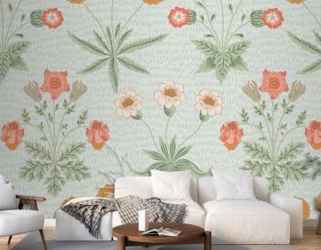 Çiçek Desenli Yeşil Duvar Kağıdı