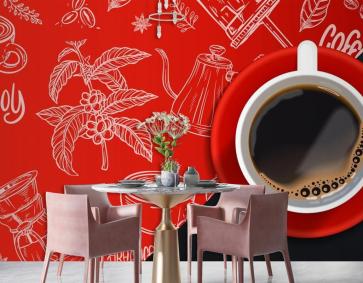 Kırmızı Siyah Arka Plan Arap Kahve Temalı Cafe Duvar Kağıdı