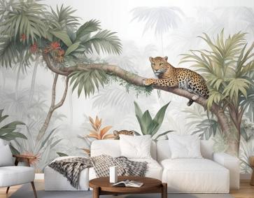 Leoparlar Ve Tropikal Yapraklar Duvar Kağıdı