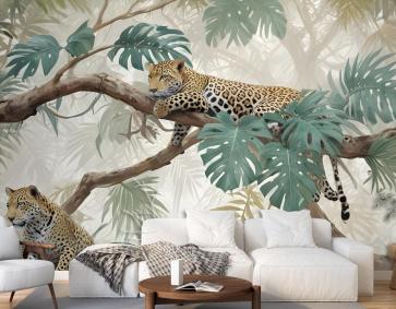 Dal Orman Duvar Kağıdı Duvarındaki Leoparlar