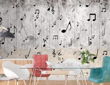 Müzik Notaları Vintage Zemin Özel Tasarım Duvar Kağıdı