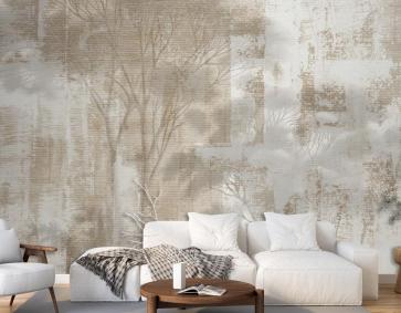 Nötr Tonlarda Orman Manzarası Vintage Duvar Kağıdı