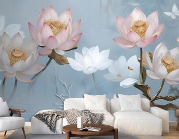 İnci Lotus Çiçeği Ve Küçük Kelebek Duvar Kağıdı