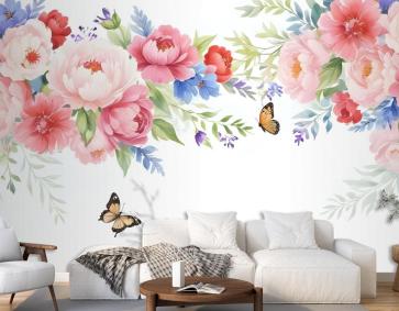 Pembe Boho Vine Florals Duvar Kağıdı 