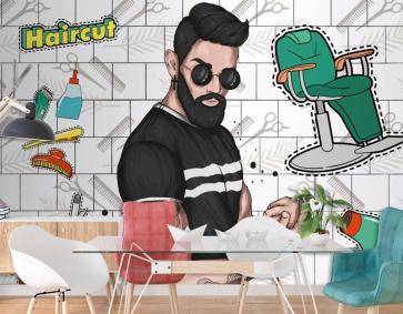 Siyah Tişörtlü Kaslı Erkek Berber Duvar Kağıdı