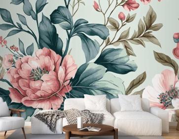 Soyut Çiçek Sanat Şablonu Botanik Suluboya Duvar Kağıdı 