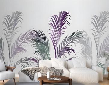 Tropikal Taze Mor Yeşil Palmiye Yaprakları Duvar Kağıdı