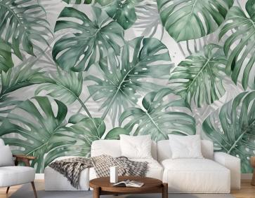 Tropikal Yaprak Desenli Duvar Kağıdı 