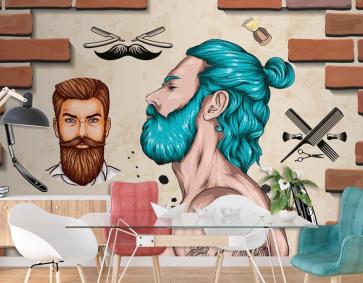 Tuğla Taş Duvar Mavi Saç Erkek Berber Duvar Kağıdı