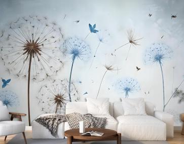 Vintage Karahindiba Çiçek Duvar Kağıdı 