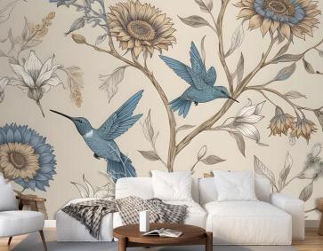 Sinek Kuşu Duvar Kağıdı  Ile Vintage Çiçek