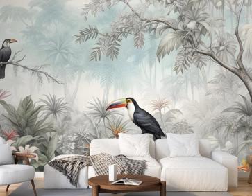 Vintage Tarihi Cennet Kuşu Sanat Duvar Kağıdı 