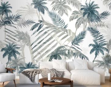 Vintage Tropikal Yaprak Desenli Duvar Kağıdı 