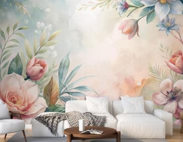 Yemyeşil Çiçek Ve Yaprakların Suluboya Arka Planı Duvar Kağıdı