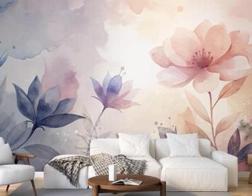 Minimalist Yumuşak Siluet Çiçekli Suluboya Arka Plan Duvar Kağıdı