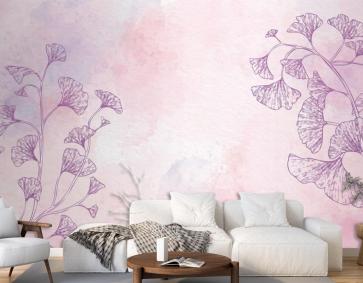 Tek Renkli Duvar Kağıdı Nde Suluboya Çiçek Arkaplan