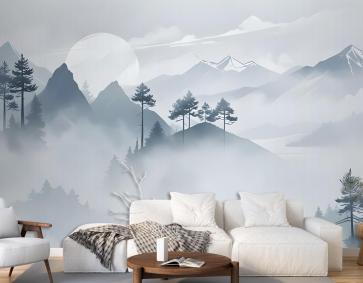 Suluboya Dağ Manzarası Duvar Kağıdı 